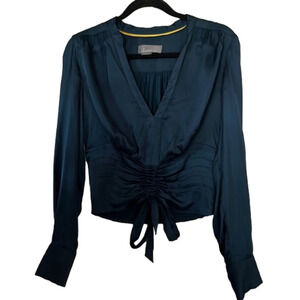 ANTHROPOLOGY long sleeved silky dark teal blouse size small